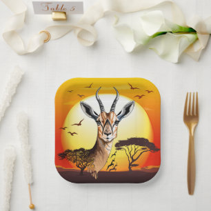 Gazelle African Antelope Wild Animal Paper Plate