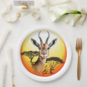 Gazelle African Antelope Wild Animal Paper Plate