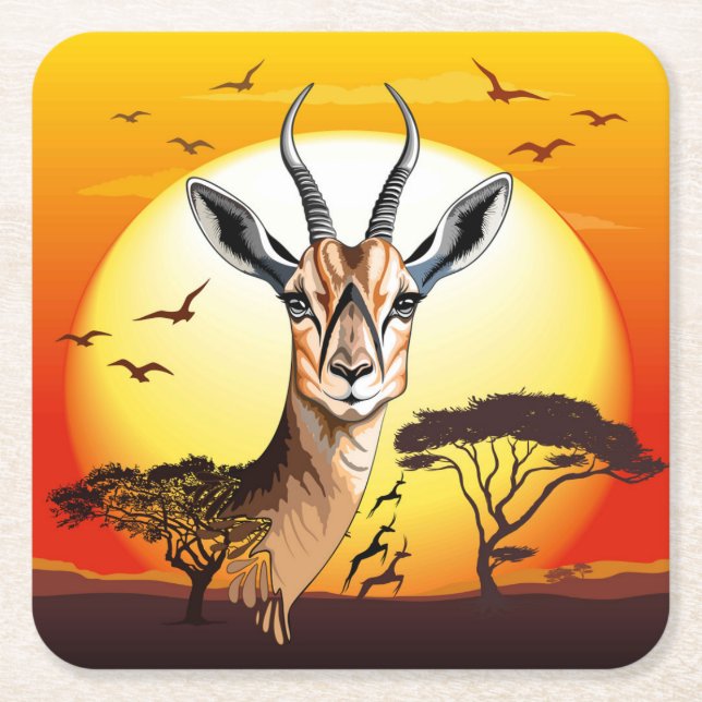Gazelle African Antelope Wild  Animal Square Paper Coaster (Front)