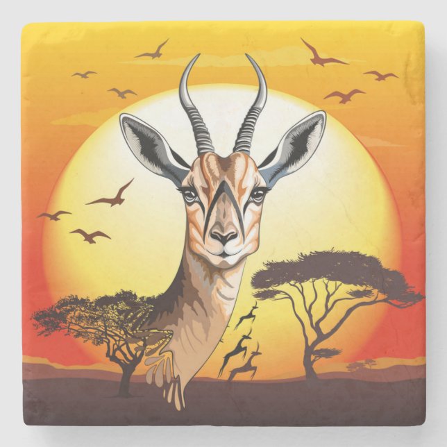 Gazelle African Antelope Wild  Animal Stone Coaster (Front)