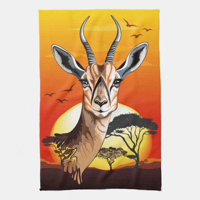 Gazelle African Antelope Wild  Animal Tea Towel (Vertical)