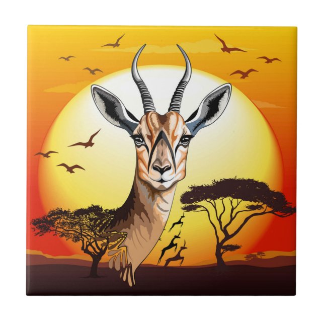 Gazelle African Antelope Wild  Animal Tile (Front)