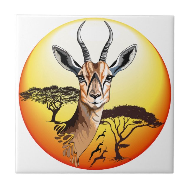 Gazelle African Antelope Wild  Animal Tile (Front)