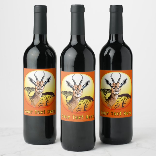 Gazelle African Antelope Wild  Animal Wine Label (Bottles)