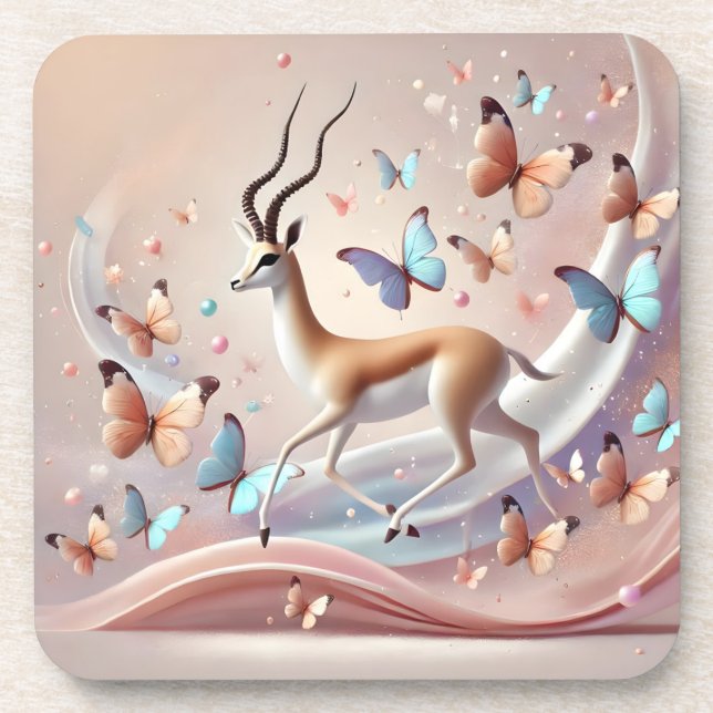 Gazelle and Butterflies Fantasy Art Coaster (Front)