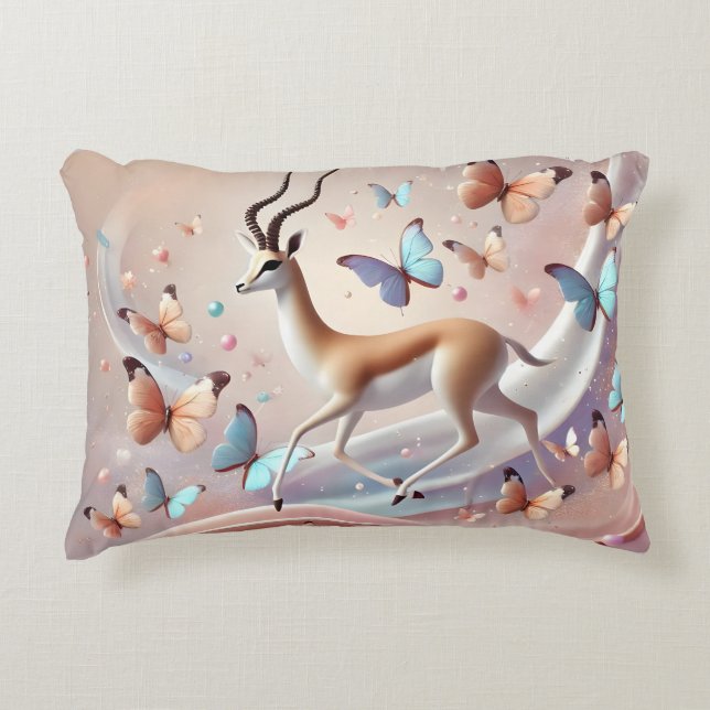 Gazelle and Butterflies Fantasy Art Decorative Cushion (Front)