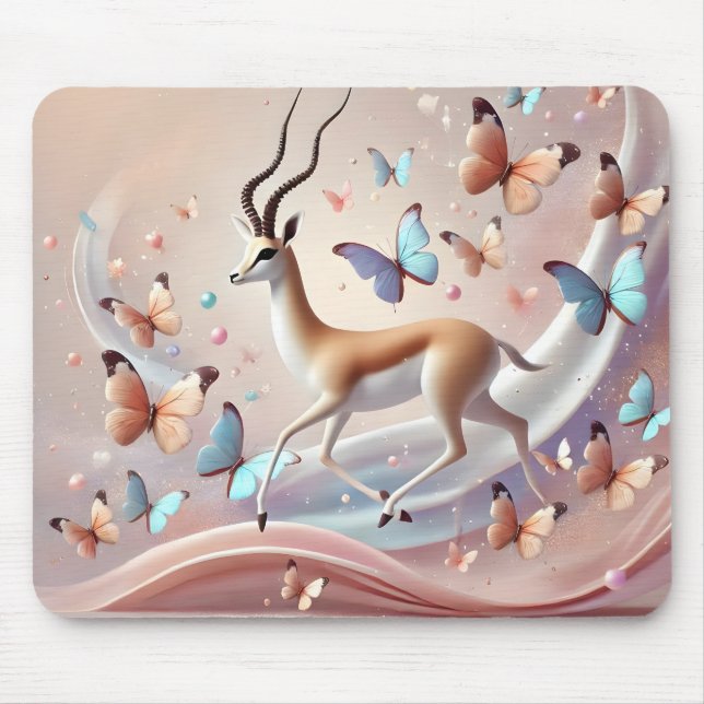 Gazelle and Butterflies Fantasy Art Mouse Mat (Front)