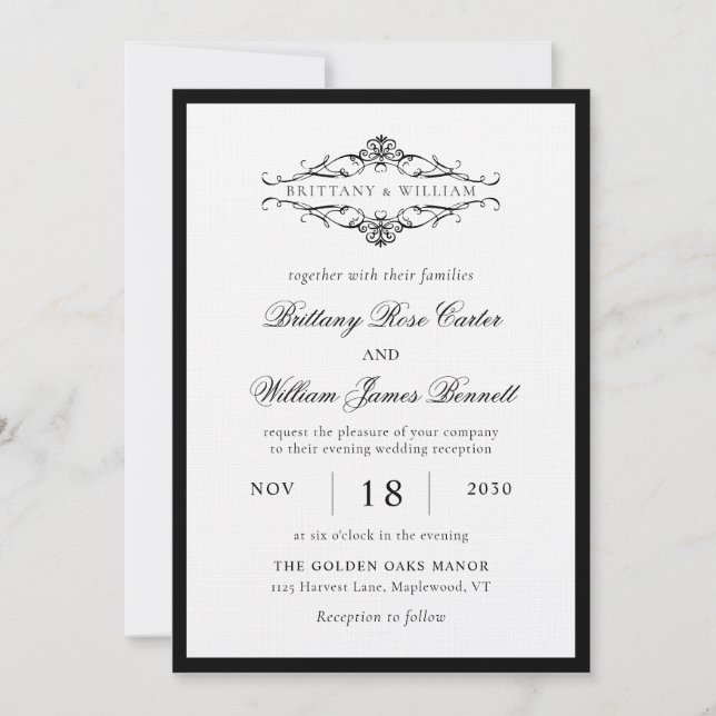 [GAZELLE] Elegant Black & White Monochrome Wedding Invitation (Front)