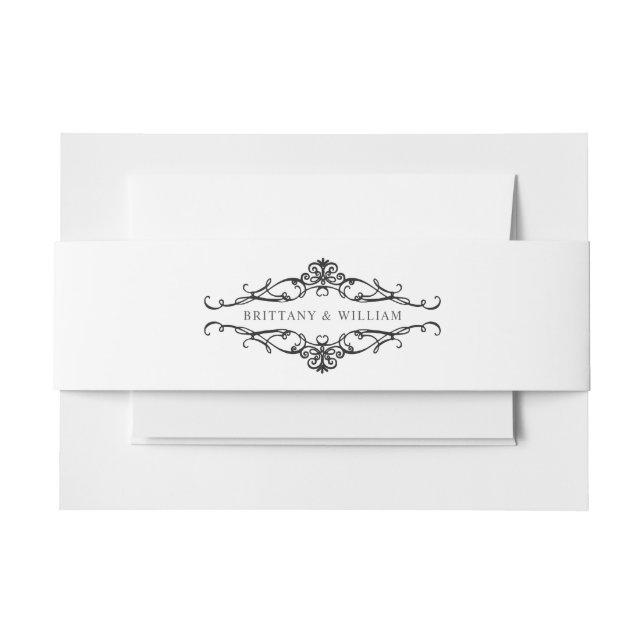 [GAZELLE] Elegant Black & White Monochrome Wedding Invitation Belly Band (Front Example)