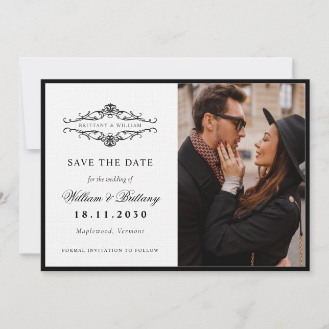 [GAZELLE] Elegant Black & White Monochrome Wedding Save The Date (Front)