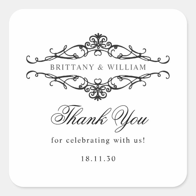 [GAZELLE] Elegant Black & White Monochrome Wedding Square Sticker (Front)