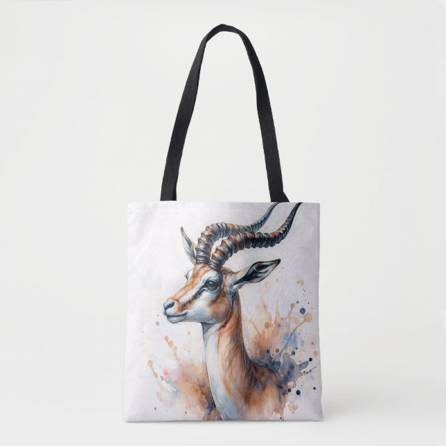 Gazelle Head Watercolor Art Tote Bag (Front)