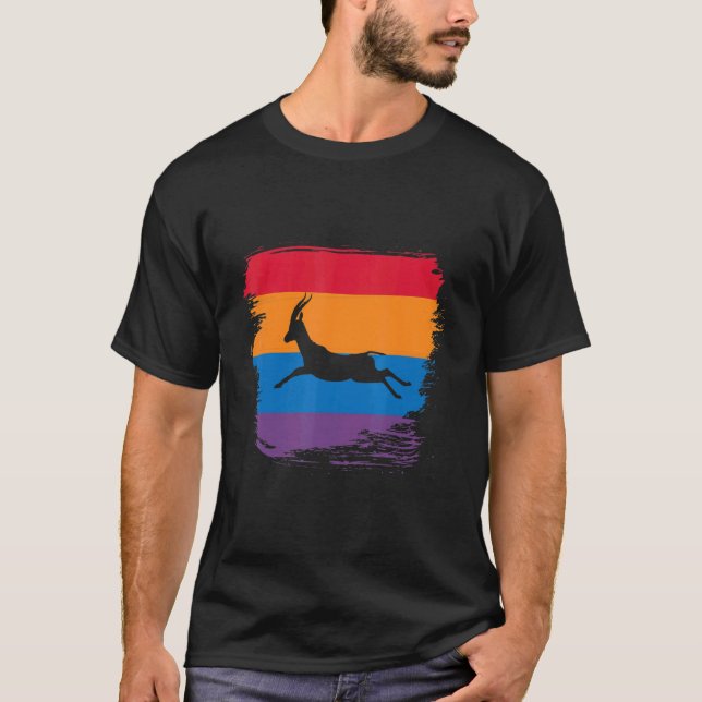 Gazelle Shadow Silhouette With Colourful Flag T-Shirt (Front)