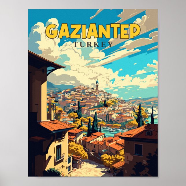 Gaziantep Turkey vintage travel illustration Poster (Front)