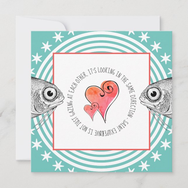Gazing Fish Saint Exupery Quote Valentine Aqua Holiday Card (Front)