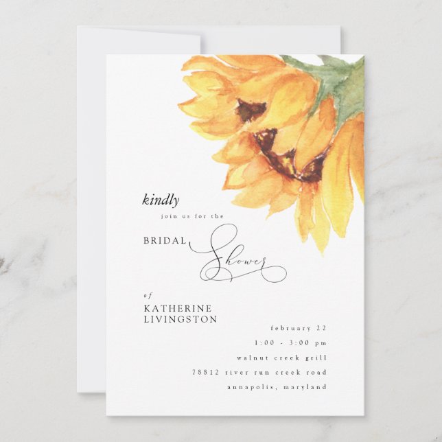 Gazing Sunflower Elegant Bridal Shower Invitation (Front)