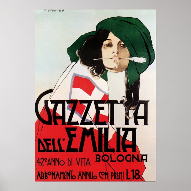 GAZZETTA DELL EMILIA Bologna by Marcelo Dudovich Poster (Front)