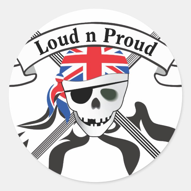 GB Scull & Guitars Classic Round Sticker (Front)
