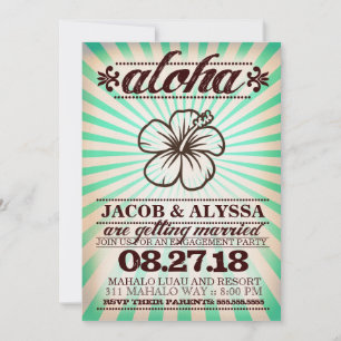 GC Aloha Sunset Aqua Seaweed Engagement Invitation