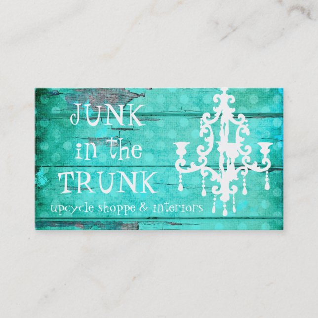 GC Aqua Vintage Wood & Chandelier Business Card (Front)