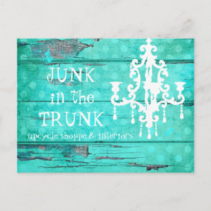 GC Aqua Vintage Wood Chandelier Postcard