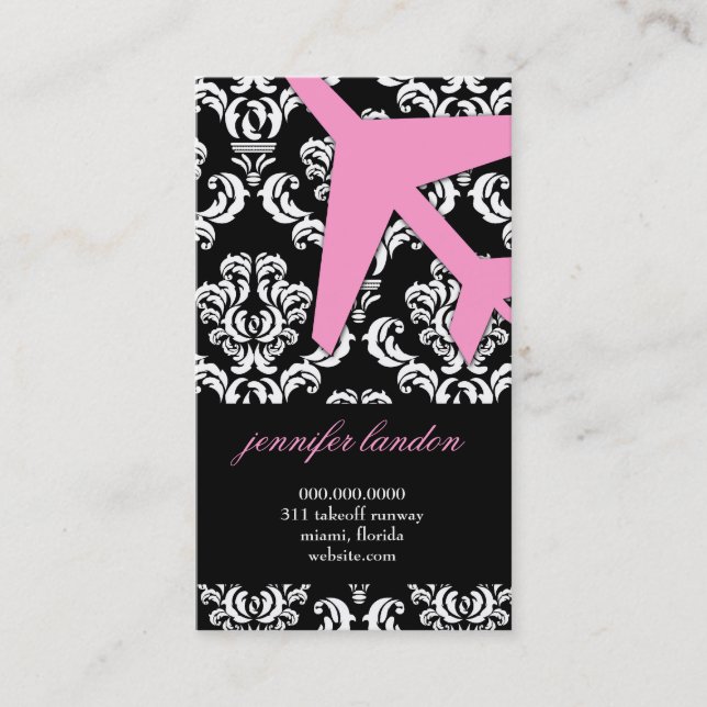 GC | AVIATION TAKE OFF Pink Damask Business Card (Front)