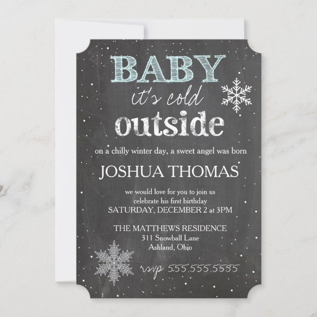 GC Baby It's Cold Outside Winter Birthday Boy Invitation (Front)