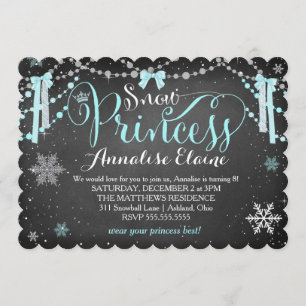 GC Blue Snow Princess with Ribbons Girl Birthday Invitation