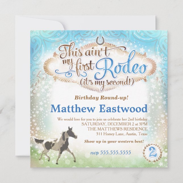 GC Boy This Ain't My First Rodeo 2nd Birthday Invitation (Front)