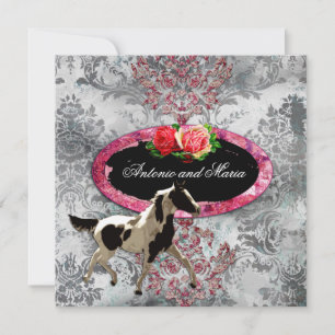 GC   Eclectically Vintage Damask Horse Grey Invitation