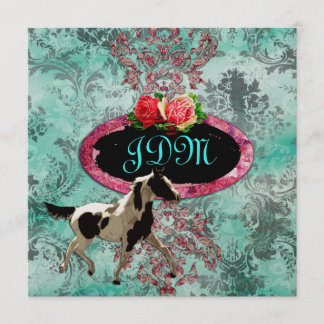 GC | Eclectically Vintage Damask Horse Turquoise Invitation