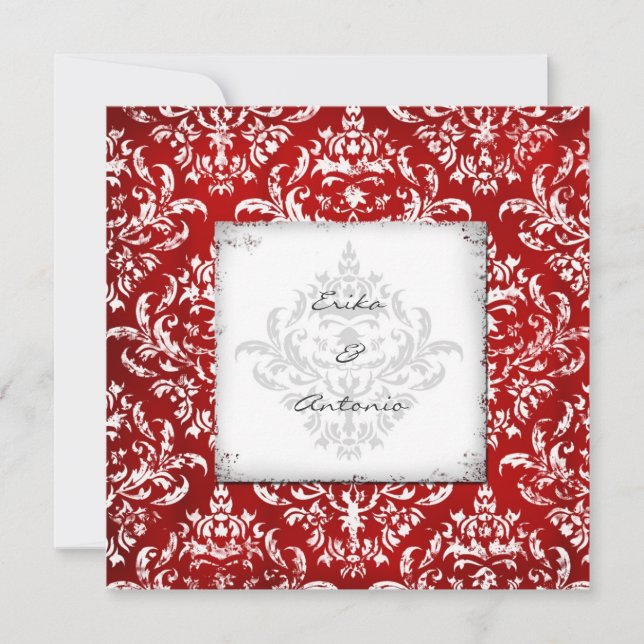 GC Erika Vintage Damask Ruby Red Invitation (Front)