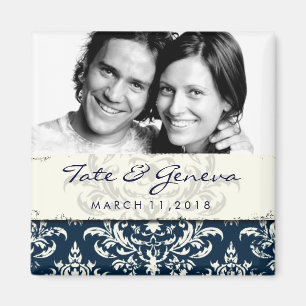 GC Erika Vintage Damask Save the Date Navy Magnet