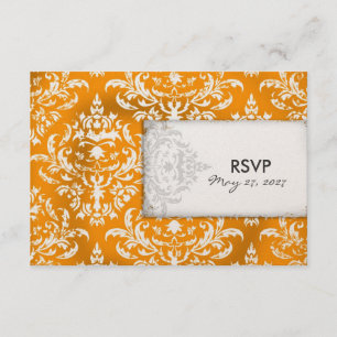 GC   Erika Vintage Turquoise Damask RSVP Golden Me Card
