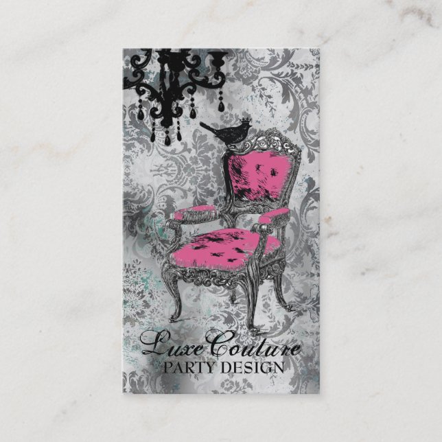 GC | Fabulously French Grey Damask Business Card (Front)