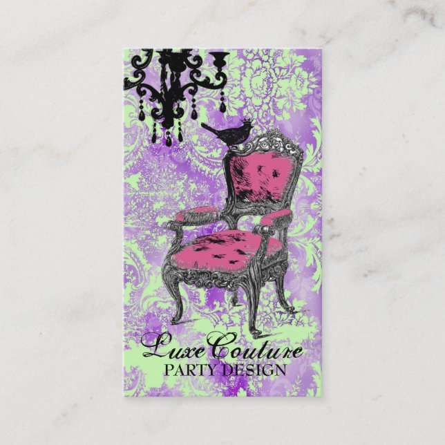 GC | Fabulously French Hot Purple Lime Damask Business Card (Front)