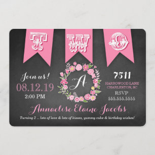 GC Girl 2nd Birthday Banner Chalkboard Invitation