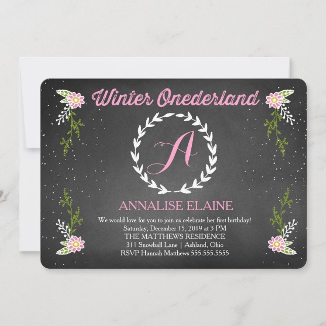 GC Girl Winter Onderland Pink Birthday Invitation (Front)