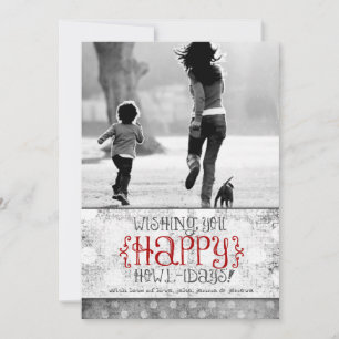 GC   Happy Howlidays Gray Red Linen Holiday Card