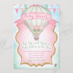 GC Hot Air Balloon Baby Shower Girl Invitation