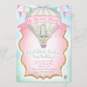 GC Hot Air Balloon First Birthday Caroline Invitation