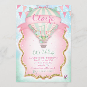 GC Hot Air Balloon First Birthday Invitation