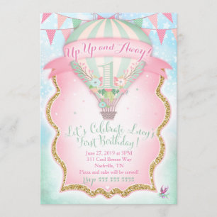 GC Hot Air Balloon First Birthday Lucy Invitation