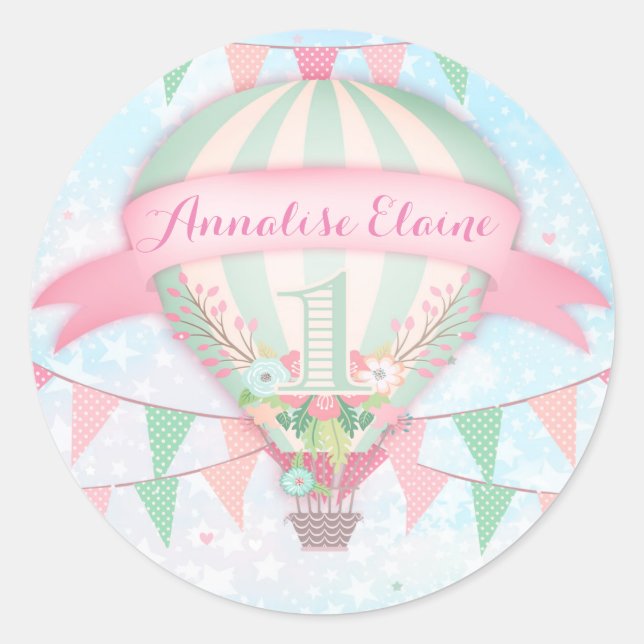 GC Hot Air Balloon First Birthday Sticker Round 2 (Front)