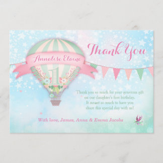 GC Hot Air Balloon First Birthday Thank You Card