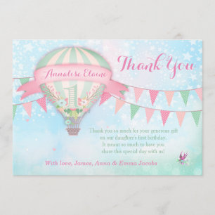 GC Hot Air Balloon First Birthday Thank You Card