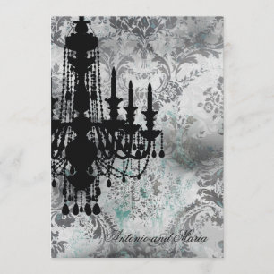 GC   Jolie Chandelier Grey Damask Invitation