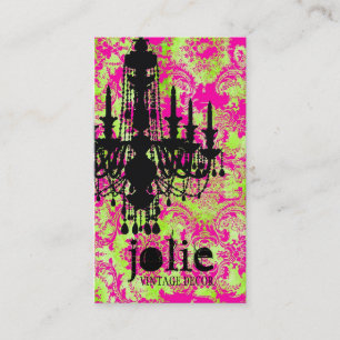 GC   Jolie Chandelier Hot Lime Damask Business Card