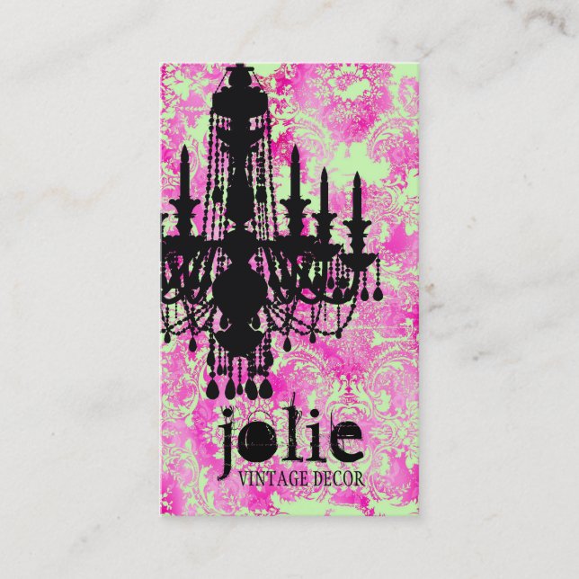 GC Jolie Chandelier Lime Pink Damask Business Card (Front)