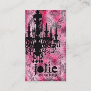 GC   Jolie Chandelier Pink Grey Damask Business Card